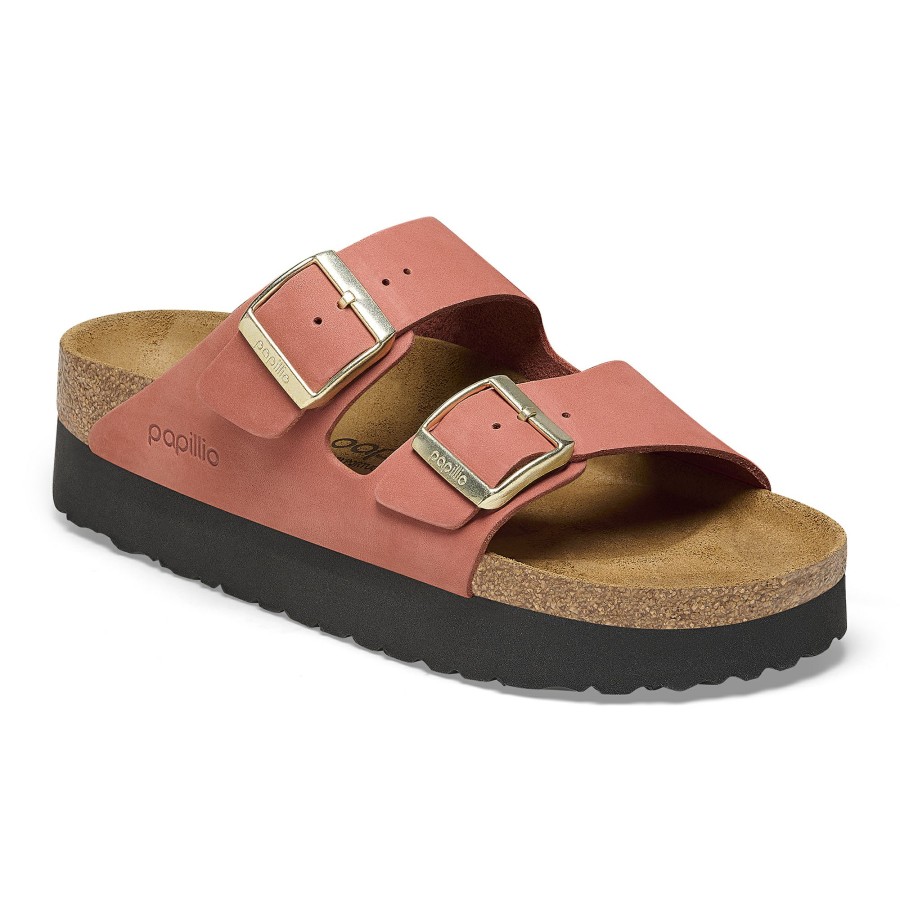 Women * | Top Selling Arizona Platform Mars Red Nubuck Leather Narrow Width Hard Footbed