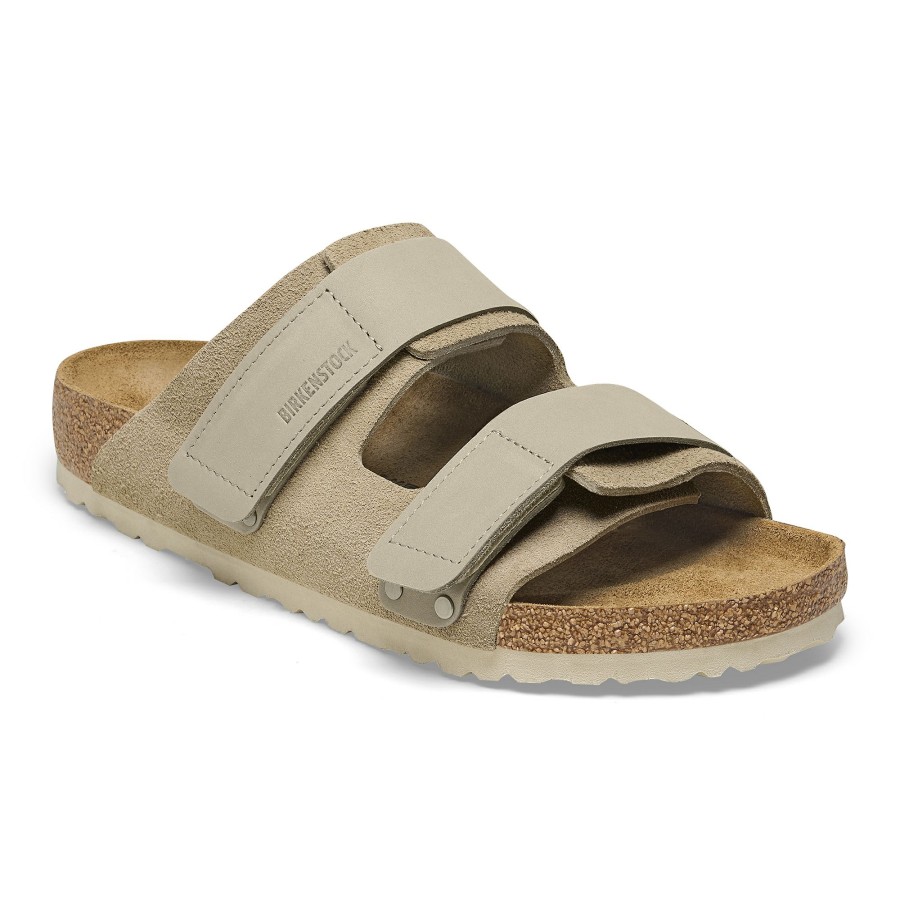 Men * | Top Selling Birkenstock Uji Taupe Suede Leather Regular Width Hard Footbed