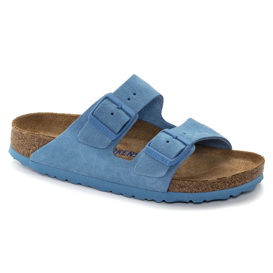 Women * | Bestsellers Arizona Sky Blue Suede Leather Narrow Width Soft Footbed