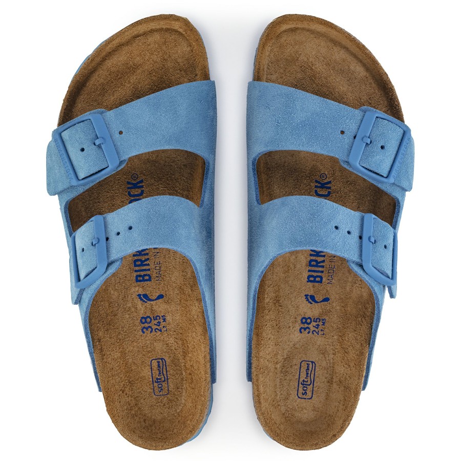 Women * | Bestsellers Arizona Sky Blue Suede Leather Narrow Width Soft Footbed