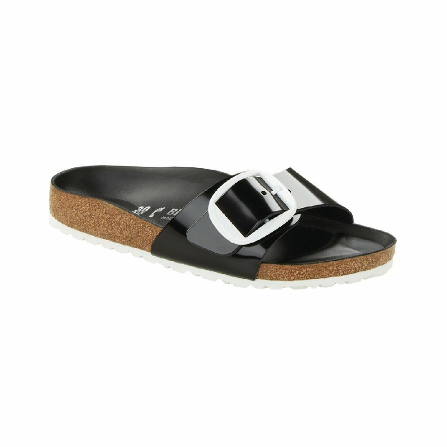 Women * | Best Quality Madrid Big Buckle High Shine Black White Narrow Width Hard Footbed