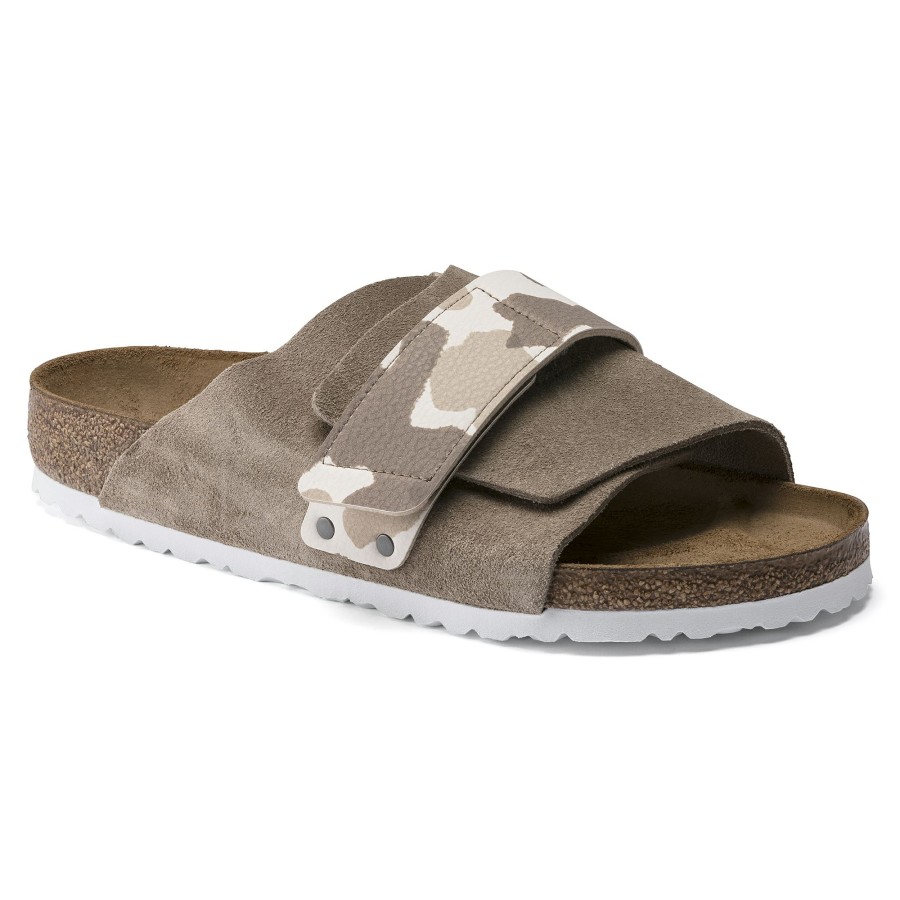 Women * | Cheaper Kyoto Taupe Grey Camo Suede Leather Narrow Width Hard Footbed