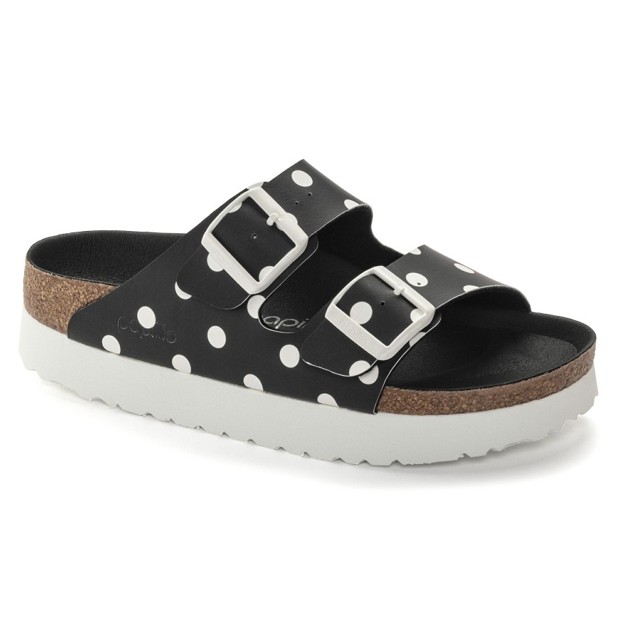 Women * | Discounts Arizona Platform Black White Dots Birko-Flor Narrow Width Hard Footbed