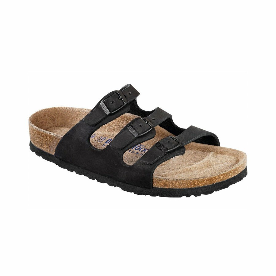 Women * | Hot Selling Florida Black Oiled Leather Regular Width Soft Footbed