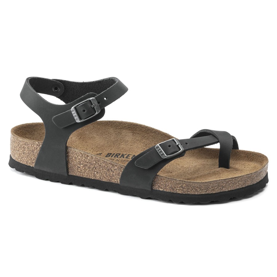 Women * | Special Offers Taormina Black Oiled Leather Regular Width Hard Footbed